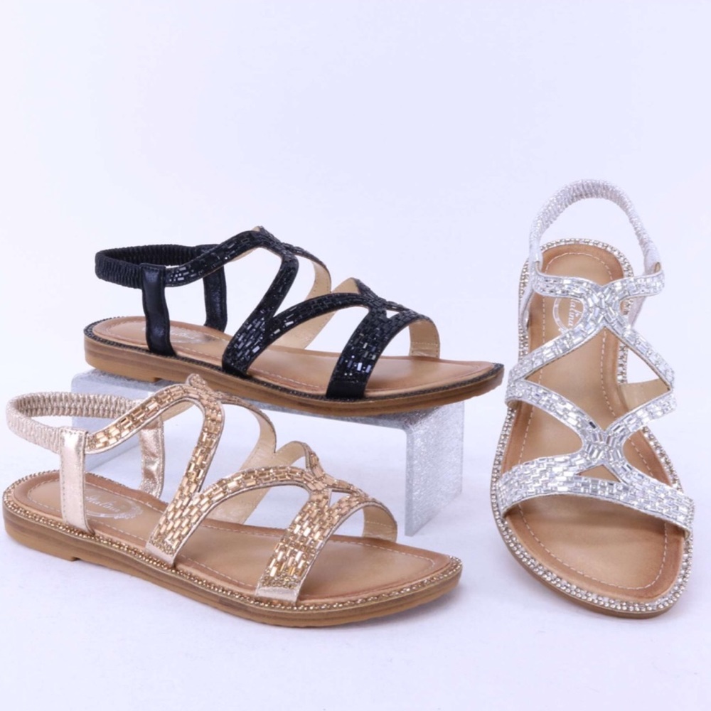 Italina Silver Rhinestone Embellished Flat Sandal - Picture 4 of 8